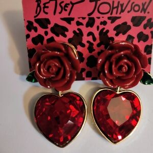 Betsey Johnson Red Rose and Heart Earrings